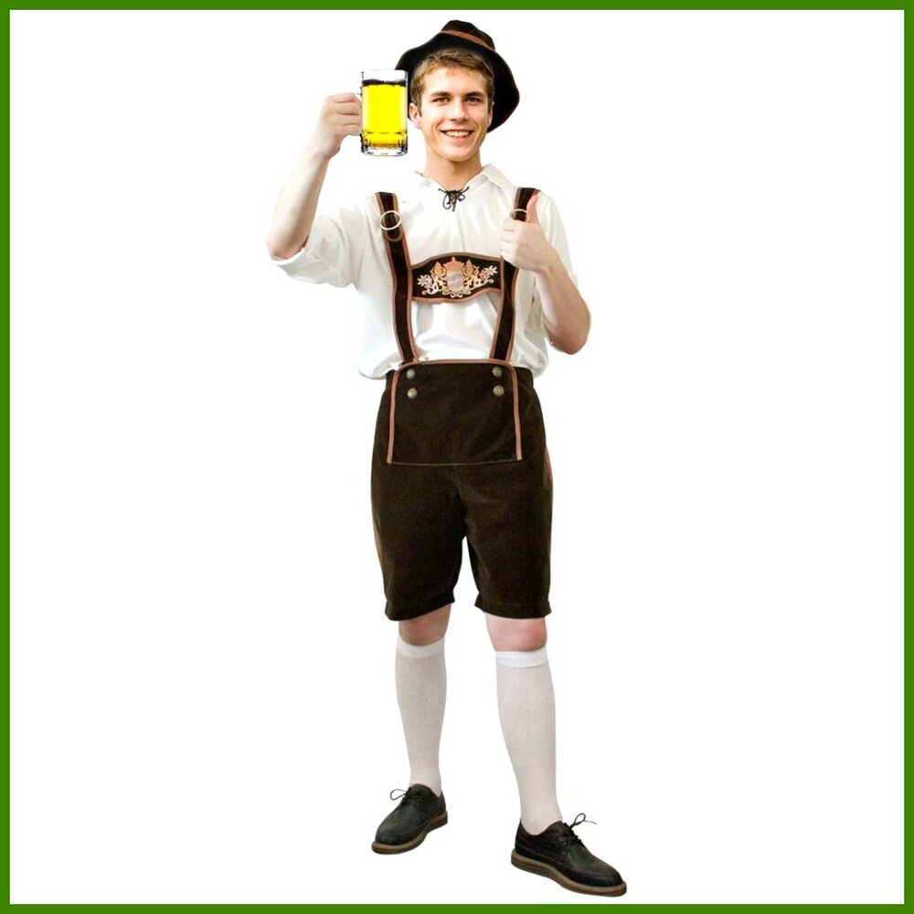 Men's Oktoberfest Bavarian Leather Lederhosen Costume with Suspenders